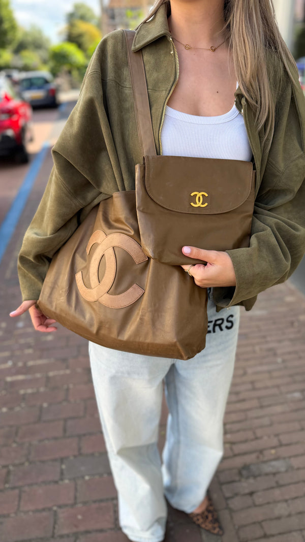 Chanel Vinyl Tote Bag & Pouch – Brown