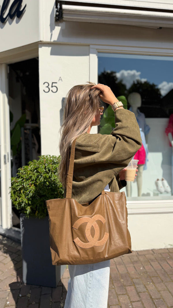 Chanel Vinyl Tote Bag & Pouch – Brown