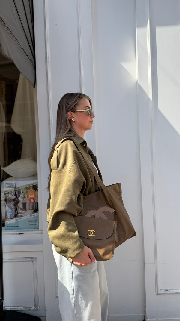 Chanel Vinyl Tote Bag & Pouch – Brown