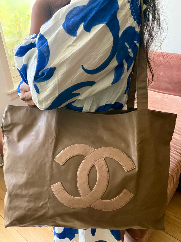 Chanel Vinyl Tote Bag & Pouch – Brown