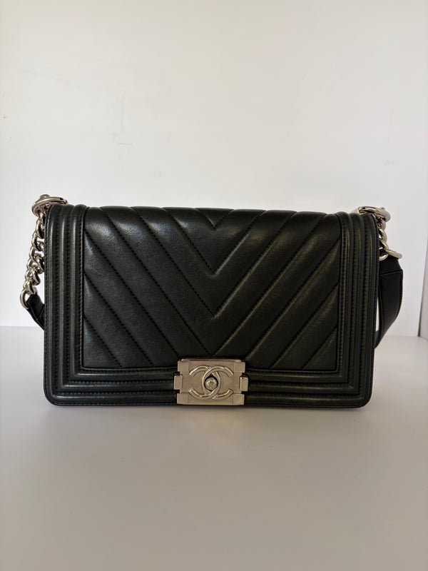 CHANEL Boy Bag – Black Chevron Quilted Leather