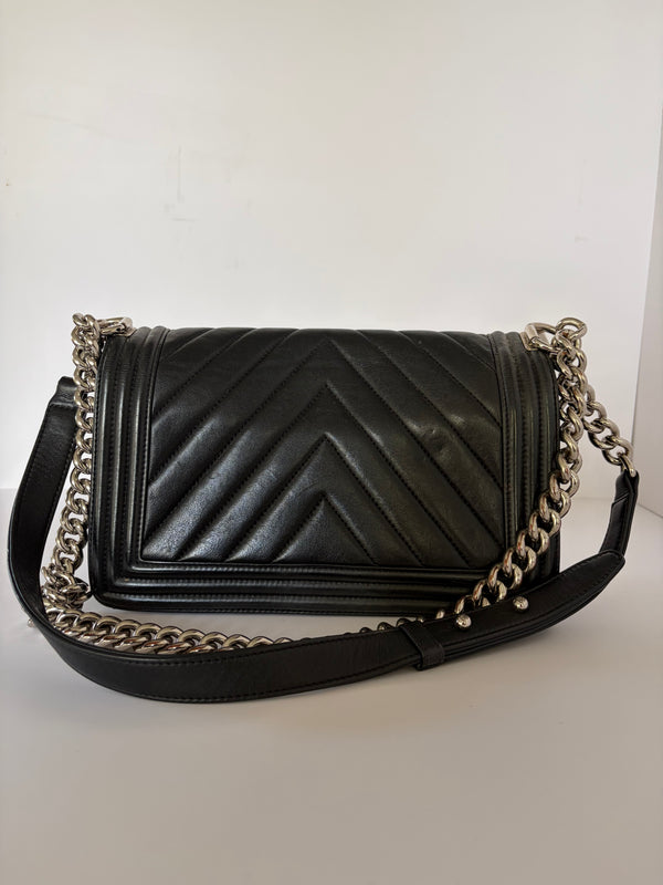 CHANEL Boy Bag – Black Chevron Quilted Leather