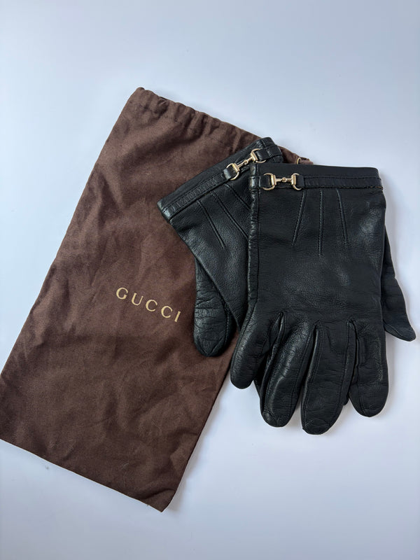 Gucci Horsebit Leather Gloves – Black